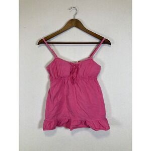 L.E.I. Babydoll Camisole Women Medium Pink Barbiecore Eyelet Ruffle Cotton Top